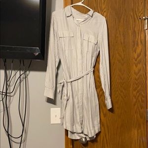 Gray and white pinstriped dress